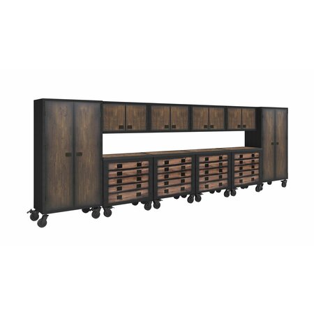 DURAMAX Garage Storage Combo Set, Brown/Gray, Steel, Wood, 216 in W x 20 in D 10P4TC4WC2FC